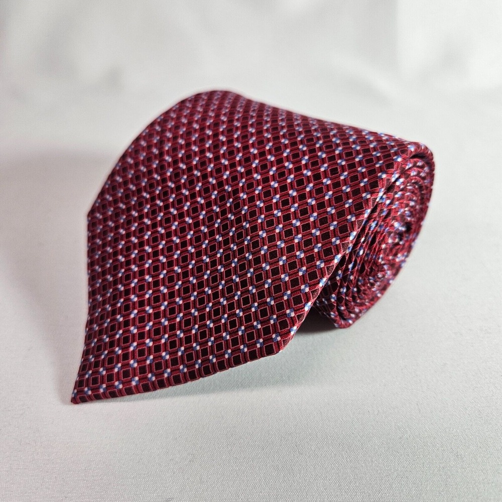 Perry Ellis Portfolio 100% Silk Tie‎ Geometric Red 3.5" x 58"